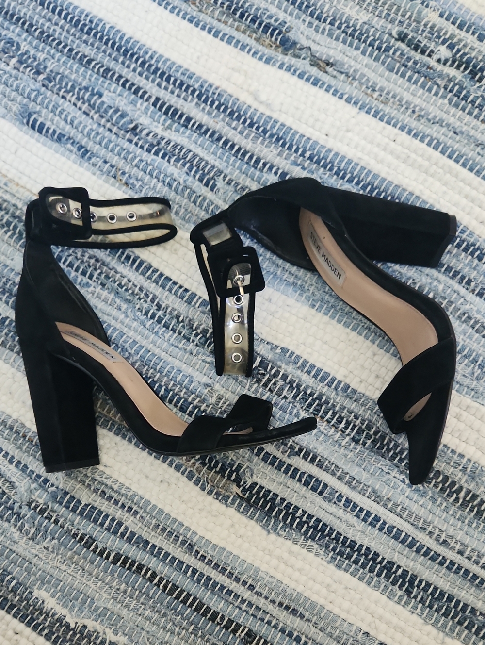 Steve Madden Black Suede Ankle-Strap Block Heels